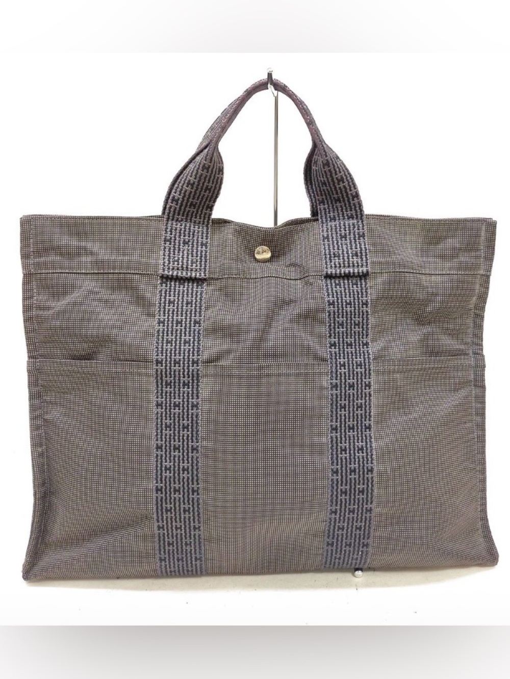 Hermes Brown Canvas Tote with Patterned Straps